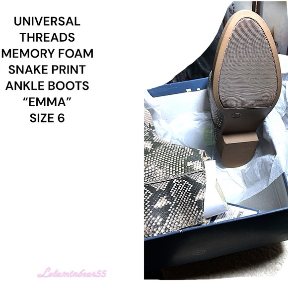 UNIVERSAL THREADS “EMMA” MEMORY FOAM SNAKE PRINT ANKLE BOOTS, SIZE 6, NEW IN BOX - Picture 5 of 14